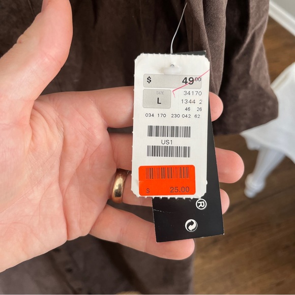 NWT H&M Impuls Women Faux Suede Shirt Dress Brown Button Front Size L - Picture 3 of 12